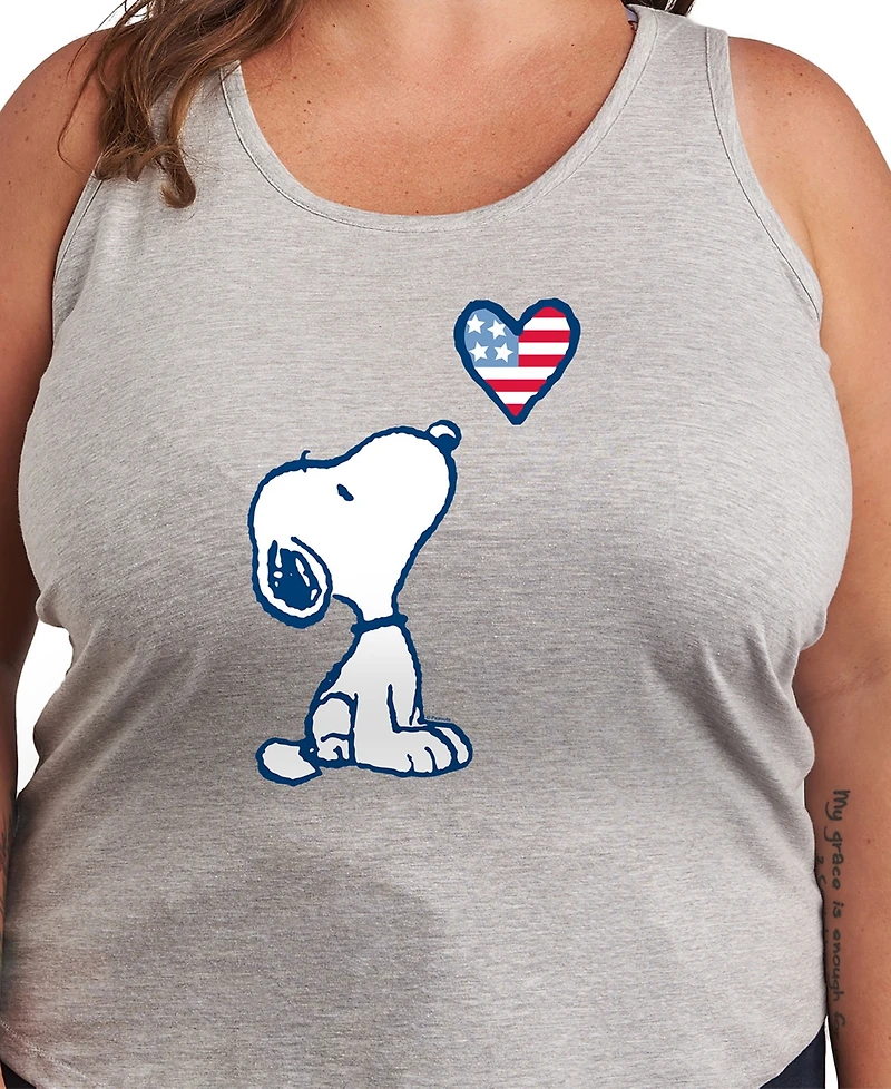 Hybrid Apparel Plus Peanuts Snoopy American Flag Heart Graphic Tank Top