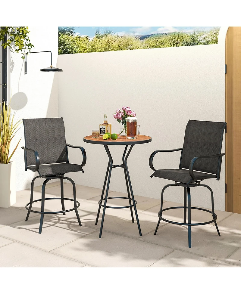 Gymax Outdoor Swivel Bar Stool Set of 2 w/Breathable Fabric and Heavy Duty Metal Frame Navy