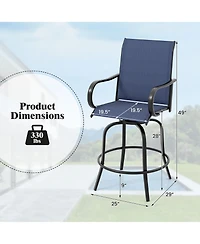 Gymax Outdoor Swivel Bar Stool Set of 2 w/Breathable Fabric and Heavy Duty Metal Frame Navy