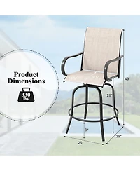 Gymax Outdoor Swivel Bar Stool Set of 2 w/Breathable Fabric and Heavy Duty Metal Frame Navy