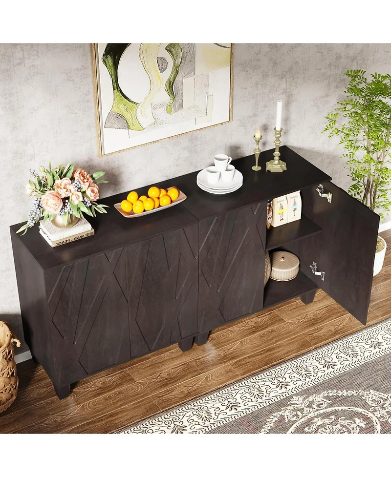 Tribesigns Sideboard Buffet Storage Cabinet Set of 2, Retro Kitchen Sideboard Cabinet with Adjustable Shelves 55" Accent Cabinet with Doors for D