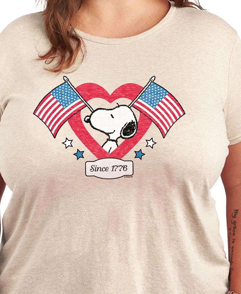 Hybrid Apparel Plus Peanuts Snoopy American Flag Heart Graphic T-Shirt