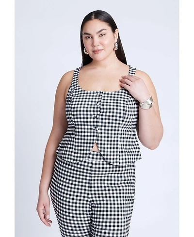 Eloquii Plus Gingham Square Neck Vest