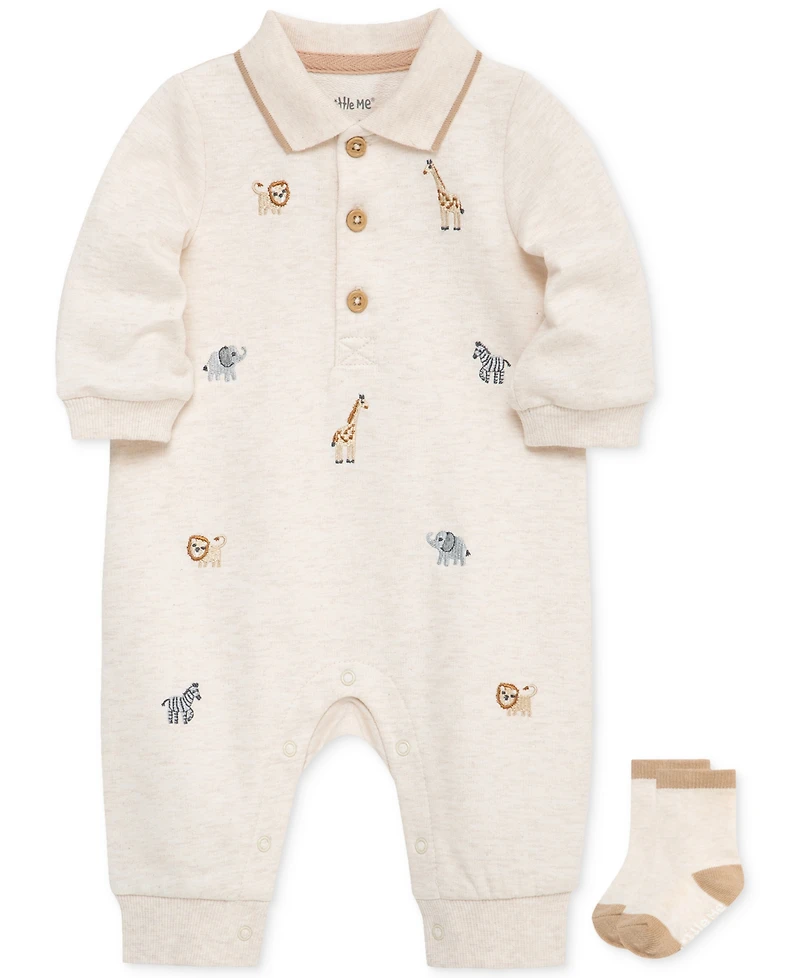 Little Me Baby Boys Safari Coverall & Socks, 2 Piece Set