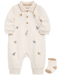 Little Me Baby Boys Safari Coverall & Socks, 2 Piece Set