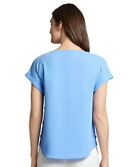 Jones New York Petite Round-Neck Side-Button Short-Sleeve Top