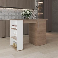 Rossiter Kitchen Island, 1 Door, 5 Shelves, Natural Oak/White