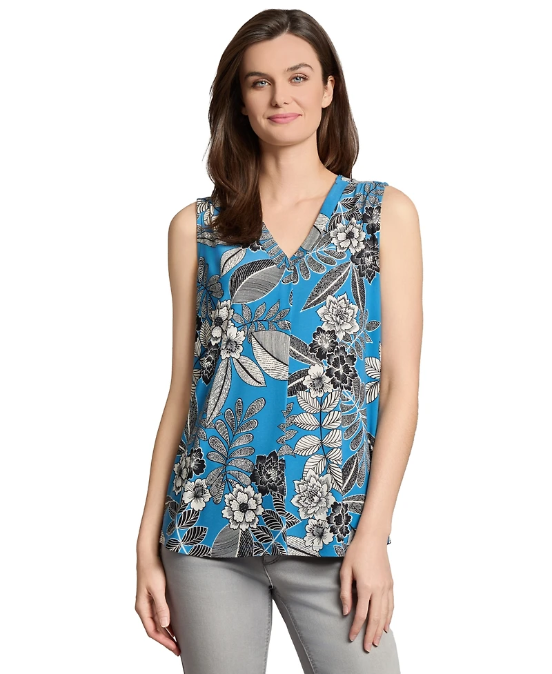 Jones New York Petite Floral-Print Sleeveless V-Neck Top
