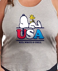 Hybrid Apparel Plus Peanuts Snoopy Usa Graphic Crew Neck Tank T-Shirt