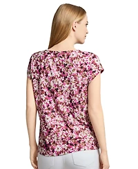 Jones New York Petite Floral-Print Keyhole Cap-Sleeve Top