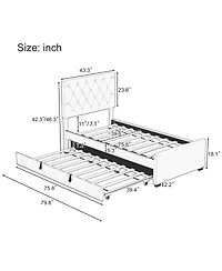 Velvet Platform Bed with Trundle and Tufted Headboard