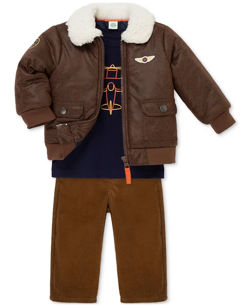 Little Me Baby Boys Aviator Jacket, T-Shirt & Pants, 3 Piece Set