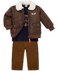 Little Me Baby Boys Aviator Jacket, T-Shirt & Pants, 3 Piece Set