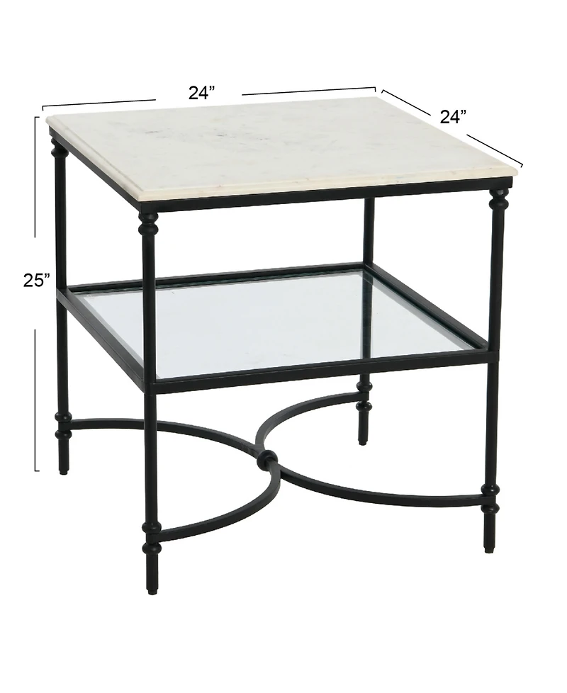 Creative Co-op 24" Marble and Metal Libertine Genuine Ogee Edge Square End Table