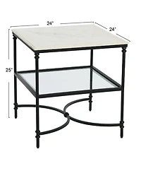 Creative Co-op 24" Marble and Metal Libertine Genuine Ogee Edge Square End Table