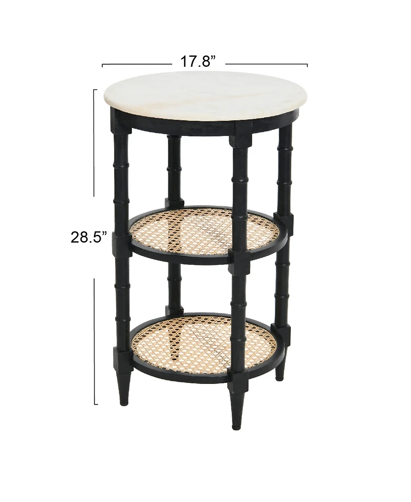Creative Co-op 17.7" Solid Wood Natural Cane Round End Table