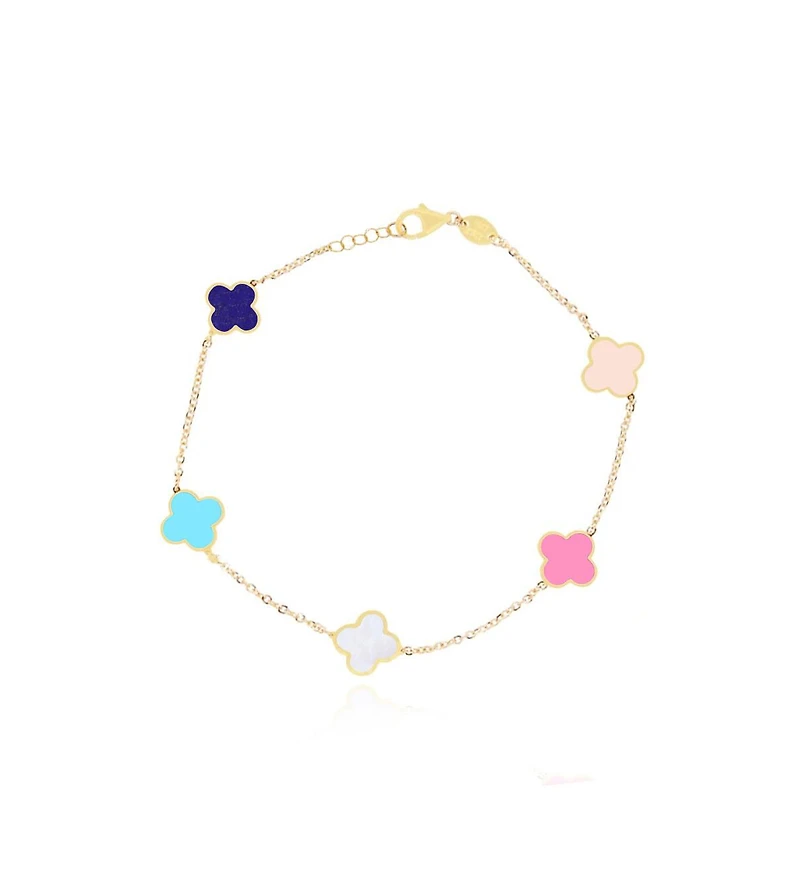 The Lovery Mini Pastel Mixed Clover Bracelet 14K Gold