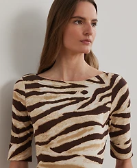 Lauren Ralph Petite Zebra-Print Stretch Cotton Boatneck Tee