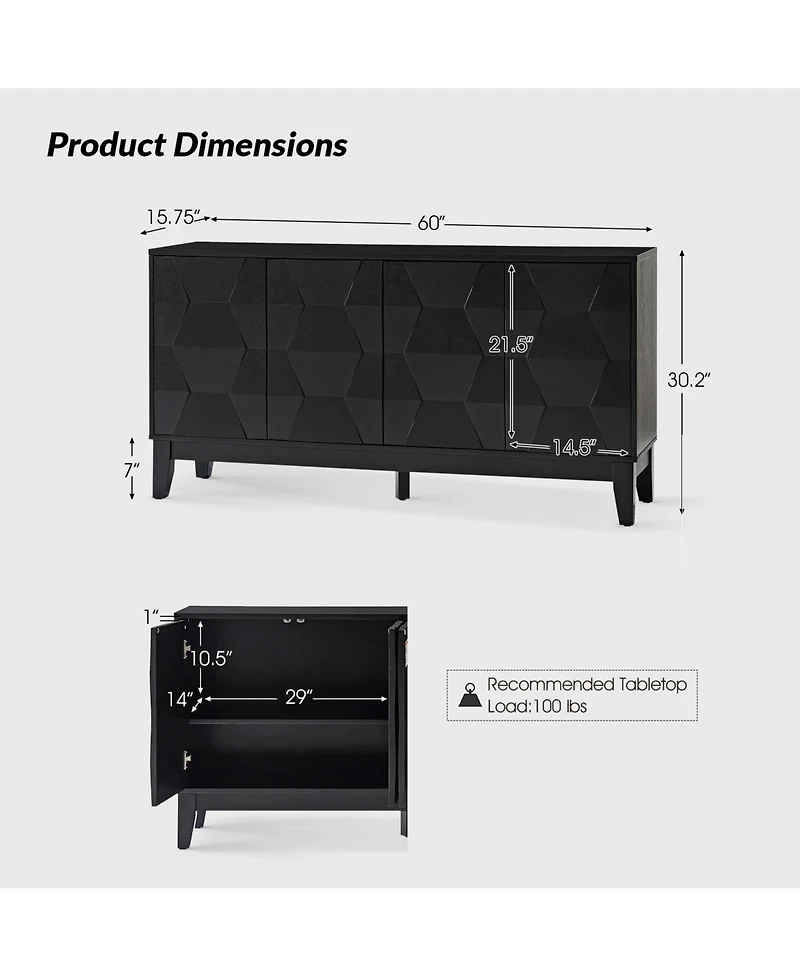 Silakan 60" 4-Doors Sideboard with Solid Wood Legs