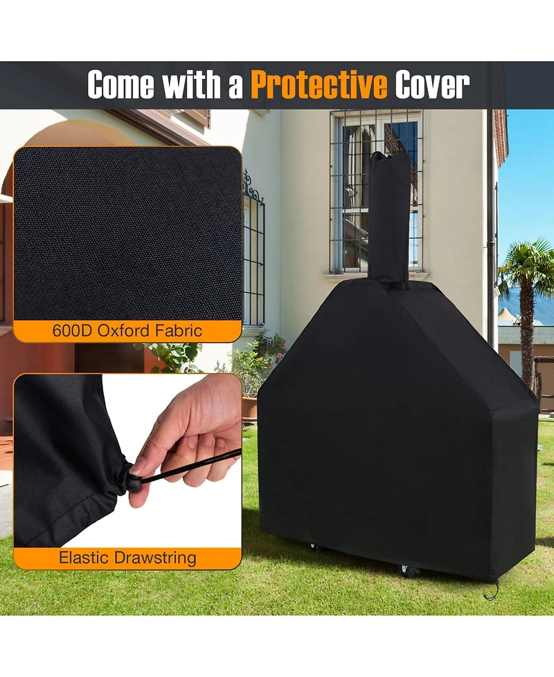 Outdoor Pizza Oven with Protective Cover and Grill Racks and Built-in Thermometer