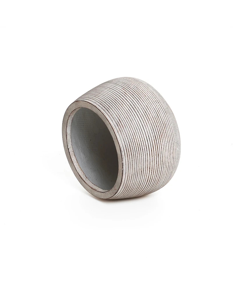 LuxenHome Speckled Off White and Brown Textured Ribbed Bowl 7.5-Inch Tall MgO Planter, Indoor and Outdoor