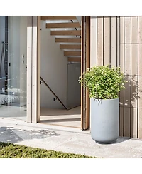 LuxenHome Minimalistic Modern Gray 23-Inch Tall Round MgO Planter