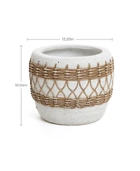 LuxenHome Boho White with Brown Accents -Inch Round MgO Planter