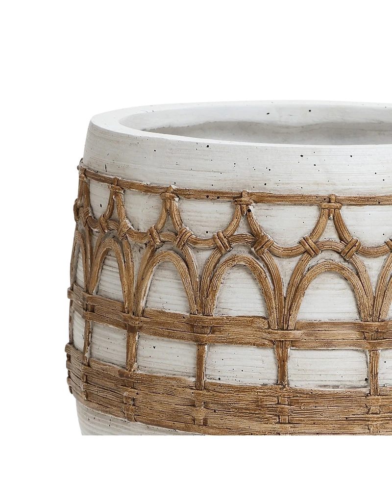 LuxenHome Boho White with Brown Accents 11-Inch Round MgO Planter