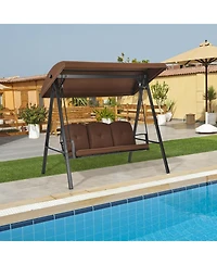 Outdoor 3-Seat Porch Swing with Adjust Canopy and Cushions