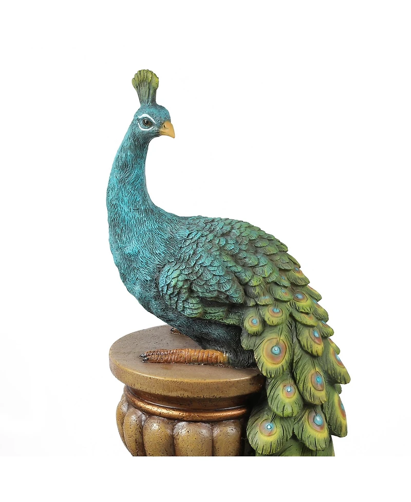 LuxenHome Resin Pedestal Peacock and Urns Outdoor Fountain