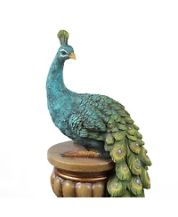 LuxenHome Resin Pedestal Peacock and Urns Outdoor Fountain