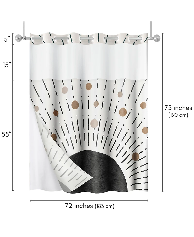 Americanflat 72x75 Hookless Shower Curtain - Abstract Black Bronze Shower Curtain with Sheer Panel, Snap-In Liner, and Grommets - 100% Polyester