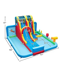 Inflatable Water Slide Water Park with Long Slide and Splash Pools and Ball Pit with 680W Blower