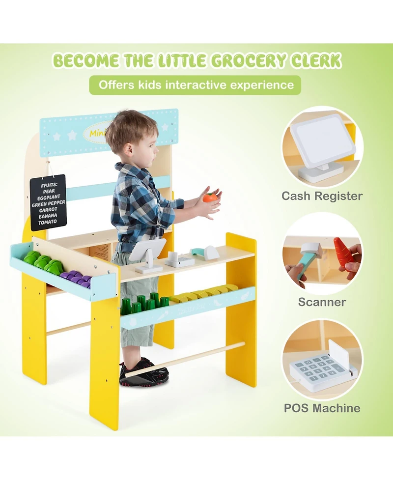 Kid's Pretend Play Grocery Store with Cash Register and Blackboard