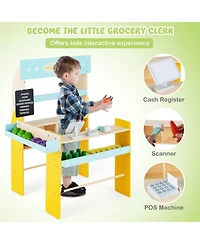 Kid's Pretend Play Grocery Store with Cash Register and Blackboard