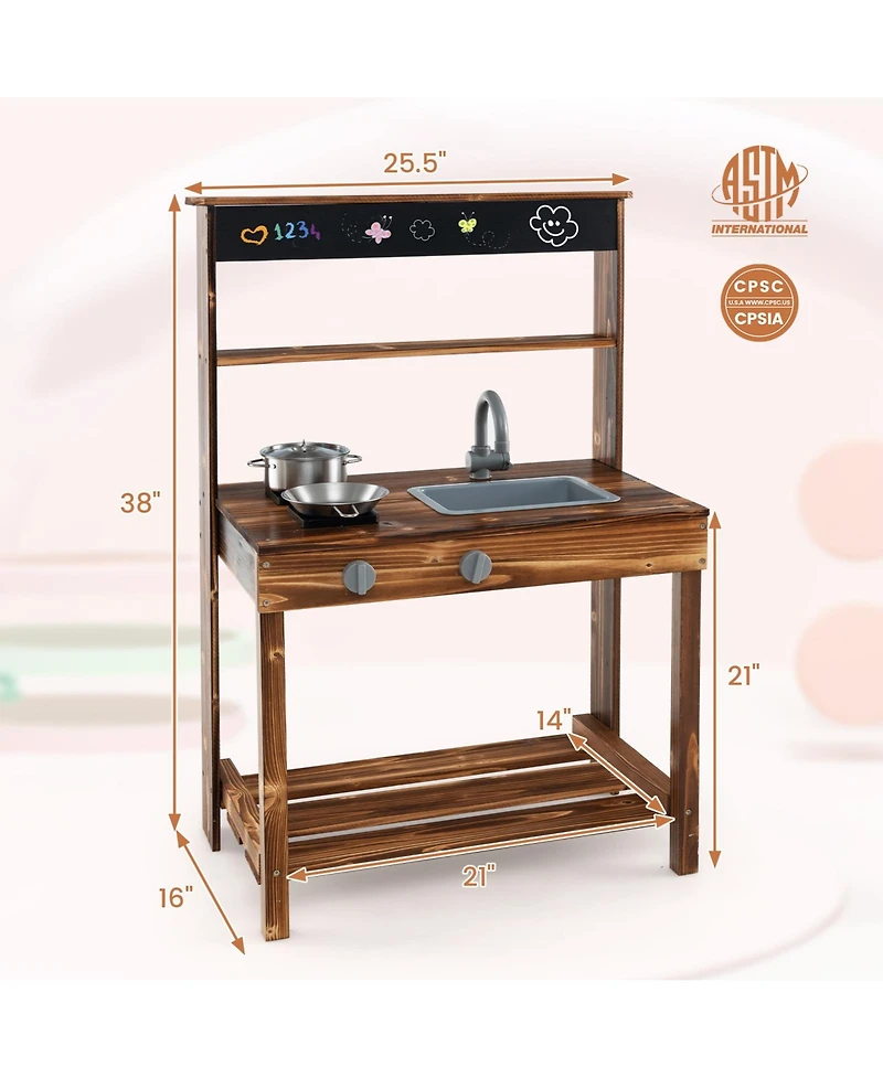 Outdoor Mud Kitchen for Kids with Rotatable Faucet and Removable Sink