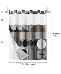 Americanflat 72x75 Hookless Shower Curtain - Abstract Shower Black Grey Curtain with Sheer Panel, Snap-In Liner, and Grommets