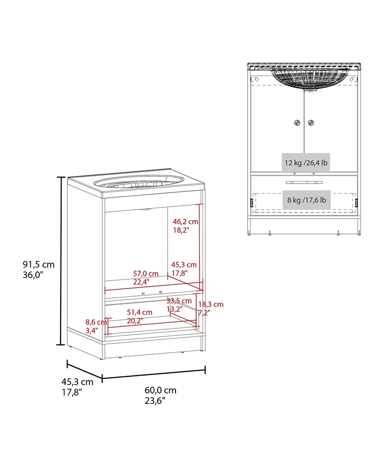 Sinclair Freestanding Bathroom Vanity with Sink, Two Doors and Bottom Drawer
