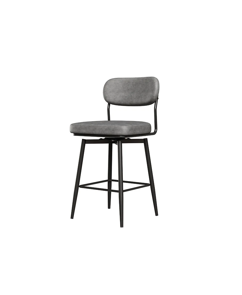 Set of Two Swivel Bar Stools with Leather Cushions, Metal Frame, Modern 360° Counter Height Chairs for Kitchen or Restaurant-The Pop Home
