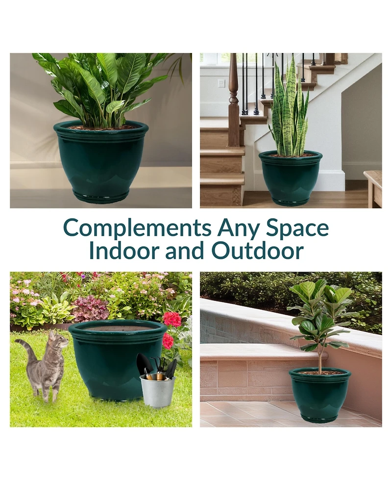 Studio Outdoor/Indoor Uv- and Frost-Resistant Ceramic Flower Pot Planter with Drainage Holes