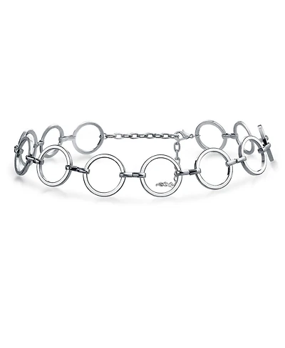 Bling Jewelry Geometric Retro Mod Fashion Large Open Round Circle Choker Necklace Silver Tone Metal Adjustable