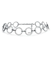 Bling Jewelry Geometric Retro Mod Fashion Large Open Round Circle Choker Necklace Silver Tone Metal Adjustable