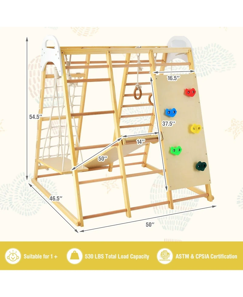 8-in-1 Wooden Jungle Gym Playset with Slide and Monkey Bars