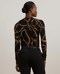 Lauren Ralph Petite Belting-Print Cotton-Blend Sweater
