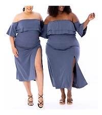 Dai Moda Plus Bridgett High Waist Midi Skirt