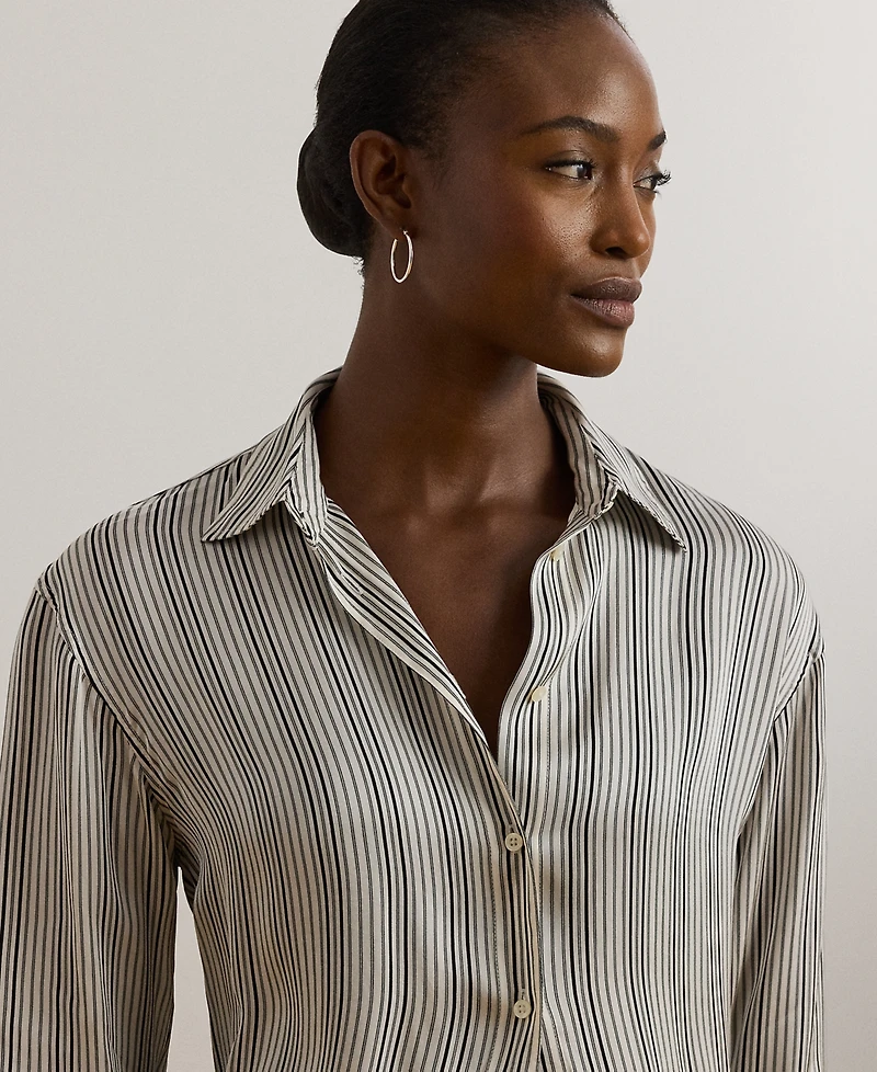 Lauren Ralph Petite Relaxed-Fit Striped Satin Shirt
