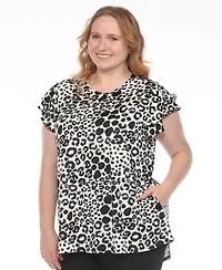 White Mark Plus Bold Leopard Print Ruffle Sleeve Top