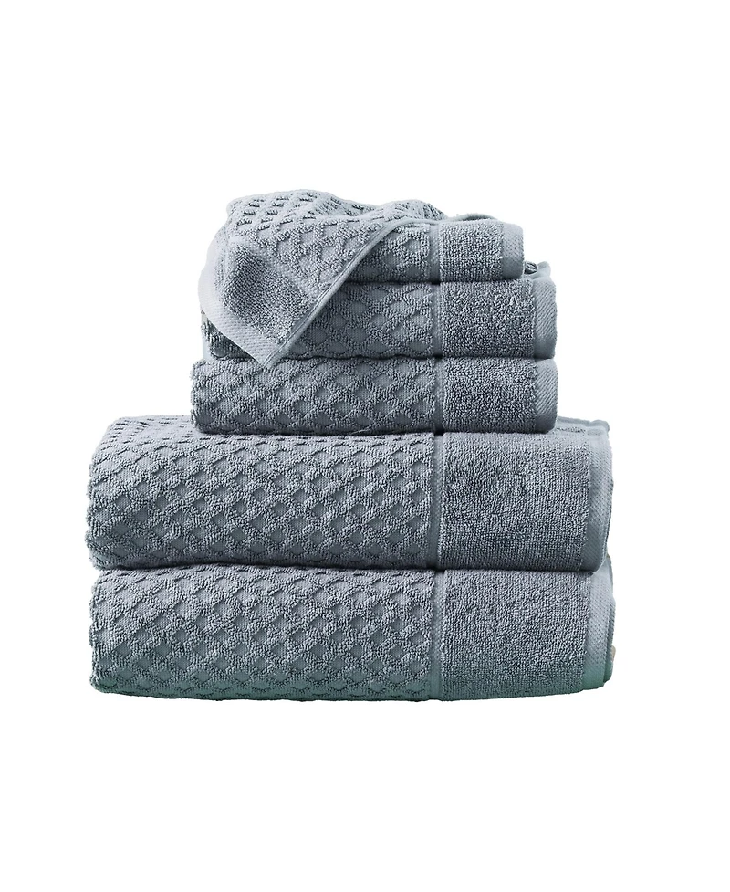 Linery & Co. Quick-Drying Cotton Diamond Waffle Textured 6-Piece Bath Towel Set