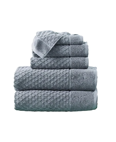 Linery & Co. Quick-Drying Cotton Diamond Waffle Textured 6-Piece Bath Towel Set