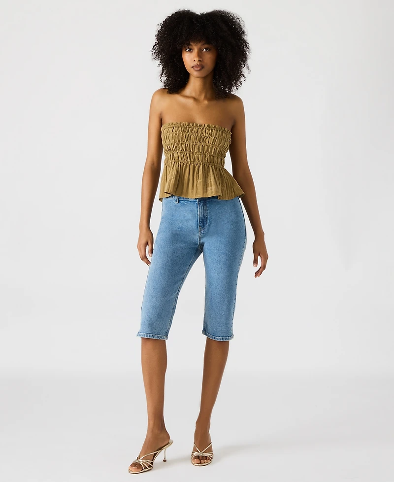 Steve Madden Women's Cambria Strapless Smocked Peplum Top